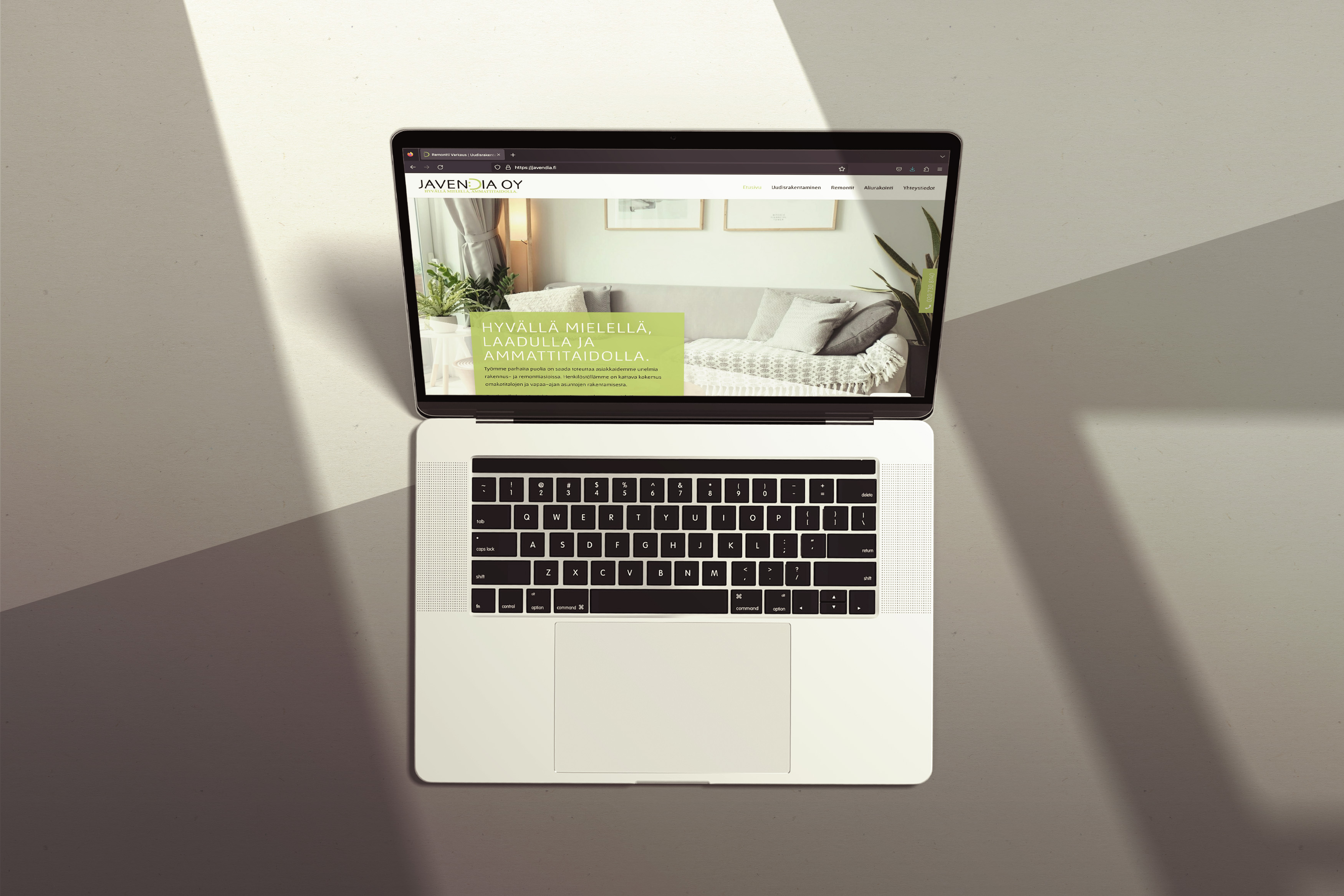 The website of Javendia Oy opened on a laptop